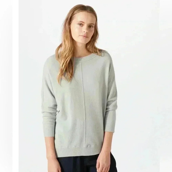 Jigsaw Sweaters - Jigsaw Back Button Lambswool Blend Sweater in Heather Gray Cozy Wool Cashmere